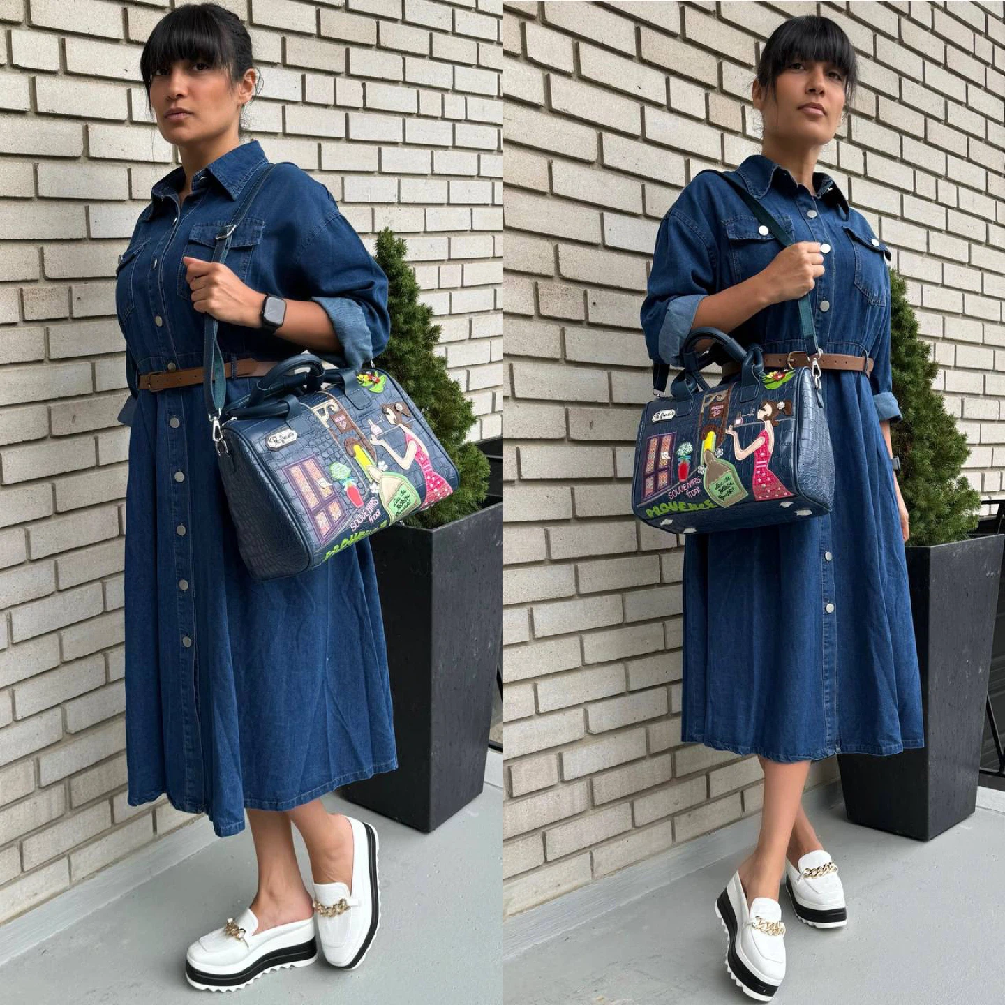 Denim Shirt Dress with Belt - photo 3