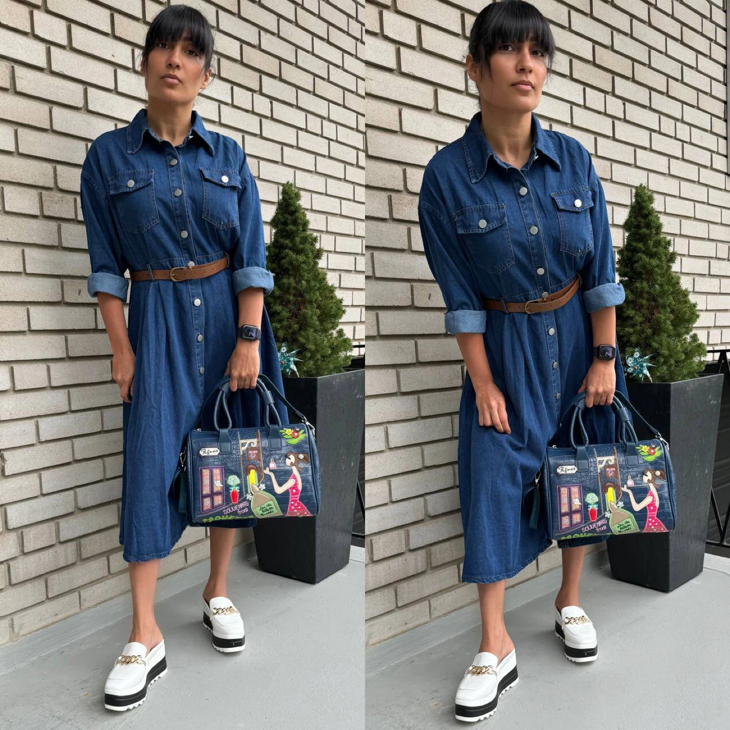 Denim Shirt Dress with Belt - photo 4