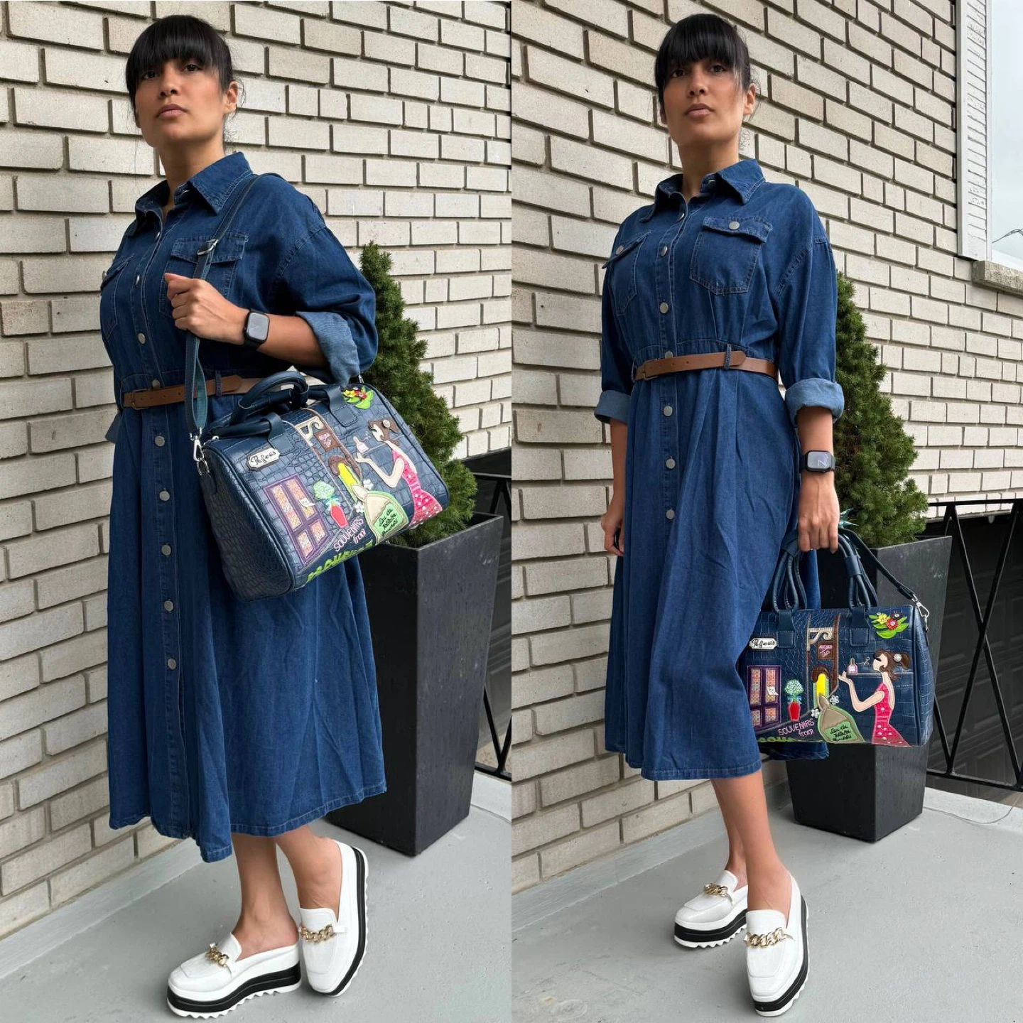 Denim Shirt Dress with Belt - photo 5