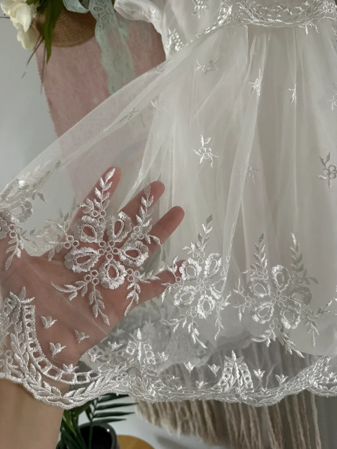 White Tulle Dress with Floral Embroidery 0-12months - photo 2