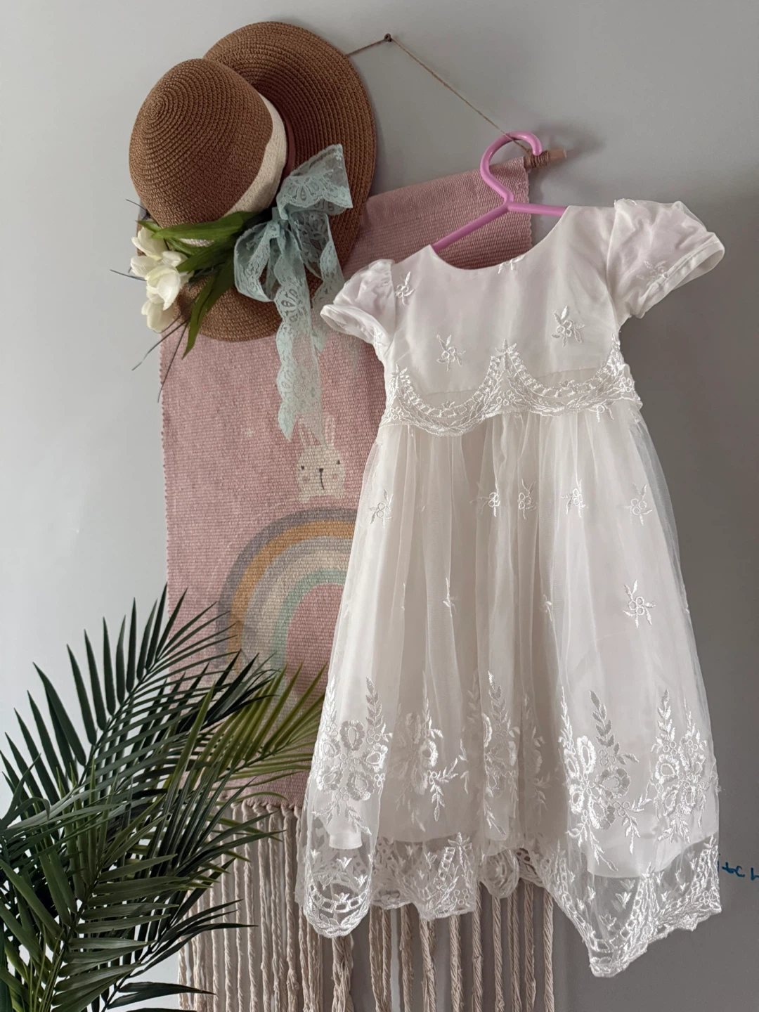 White Tulle Dress with Floral Embroidery 0-12months
