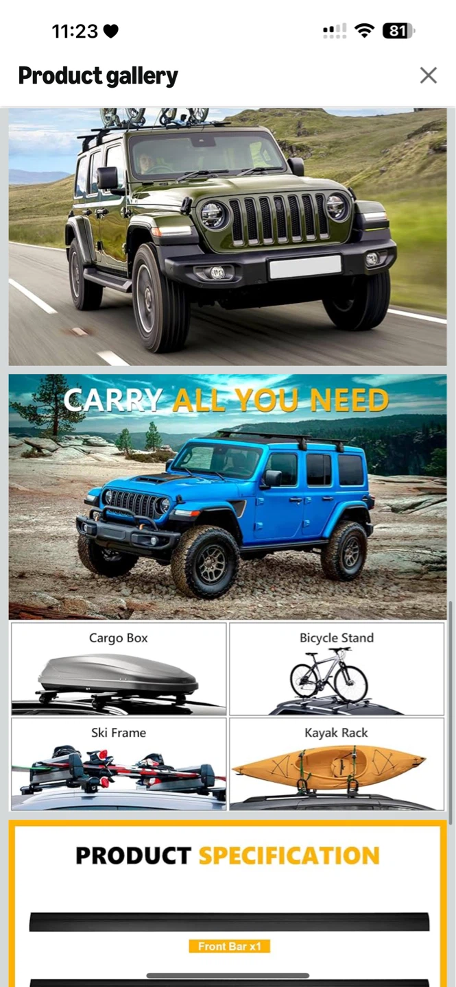 Roof Rack Cross Bars for Jeep Wrangler JK/JL & Gladiator JT