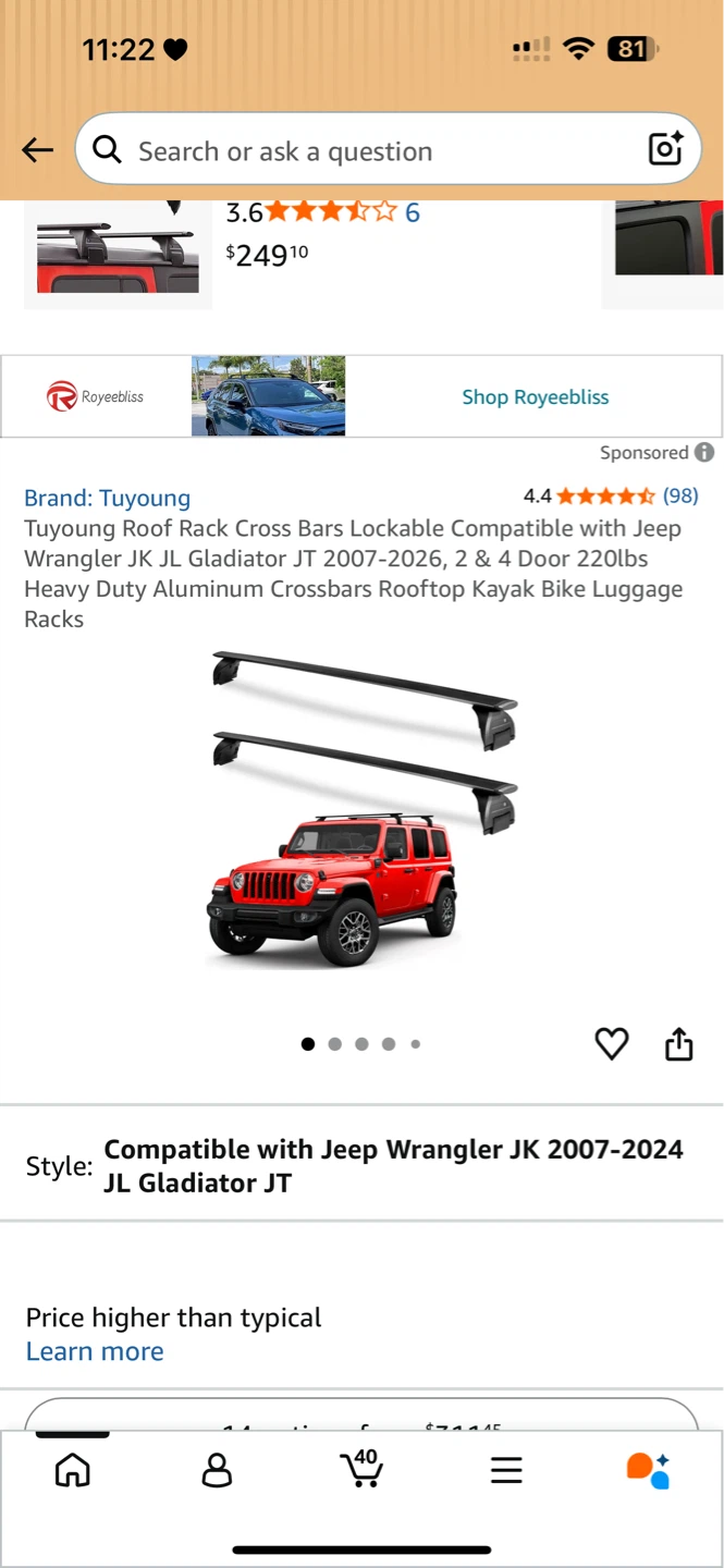 Roof Rack Cross Bars for Jeep Wrangler JK/JL & Gladiator JT - photo 3
