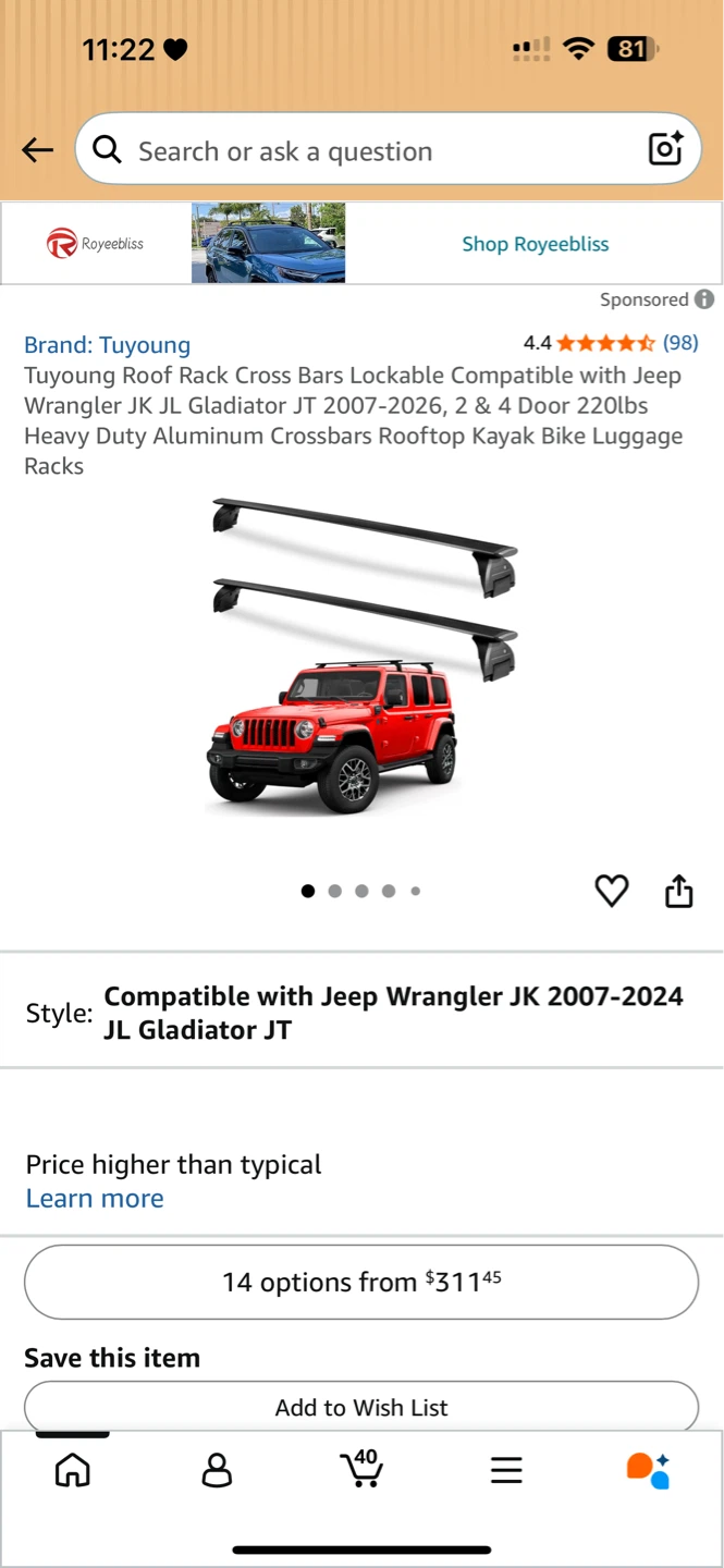 Roof Rack Cross Bars for Jeep Wrangler JK/JL & Gladiator JT - photo 4