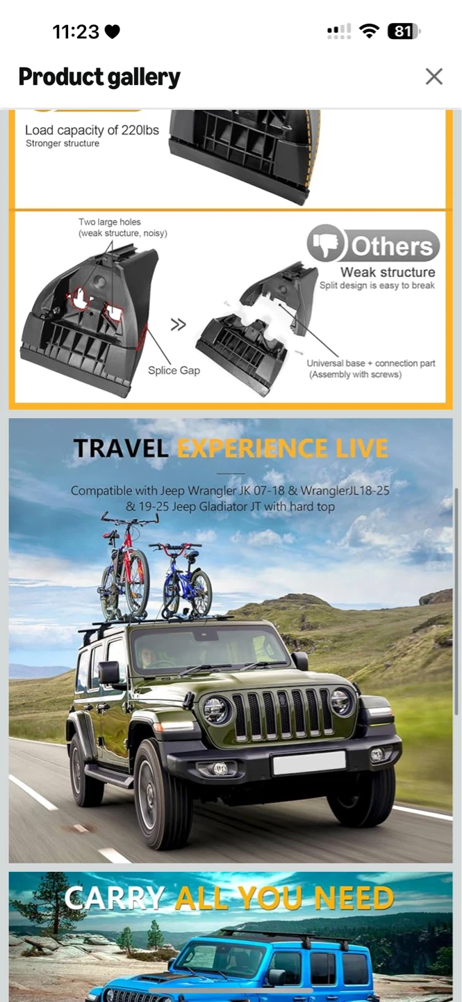 Roof Rack Cross Bars for Jeep Wrangler JK/JL & Gladiator JT - photo 2