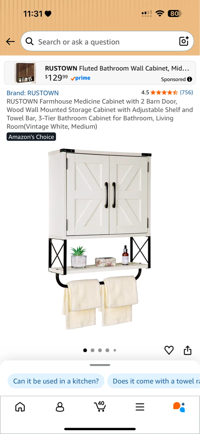 Farmhouse Medicine Cabinet with 2 Barn Doors - Vintage White