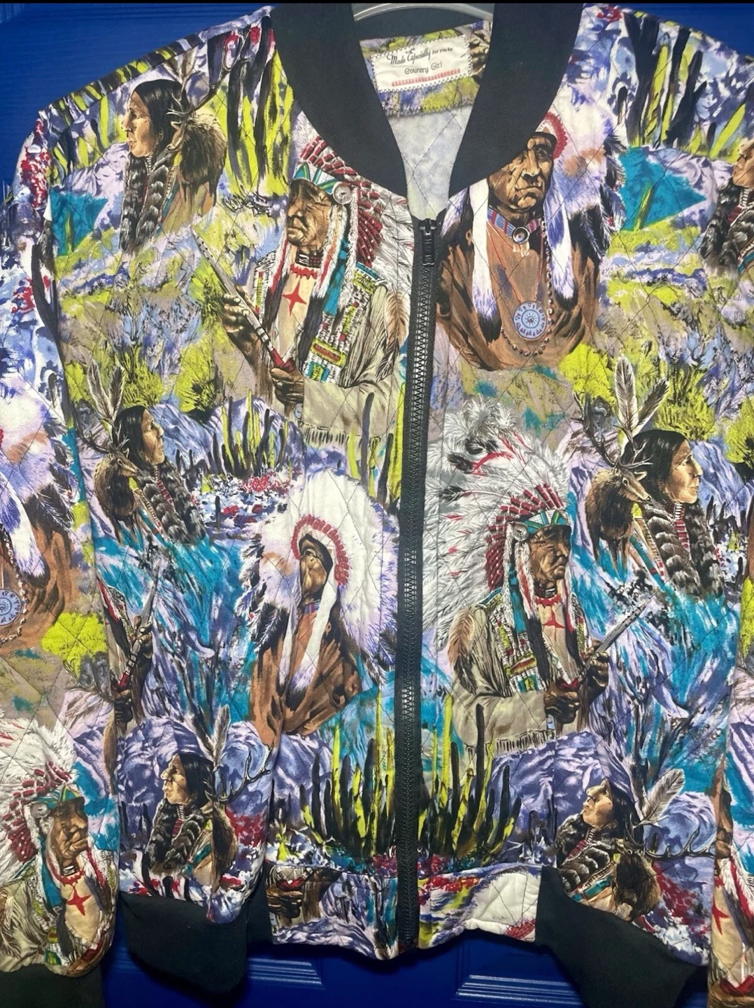 Country Girl Bomber Jacket  - Quilted Native American Print - photo 4