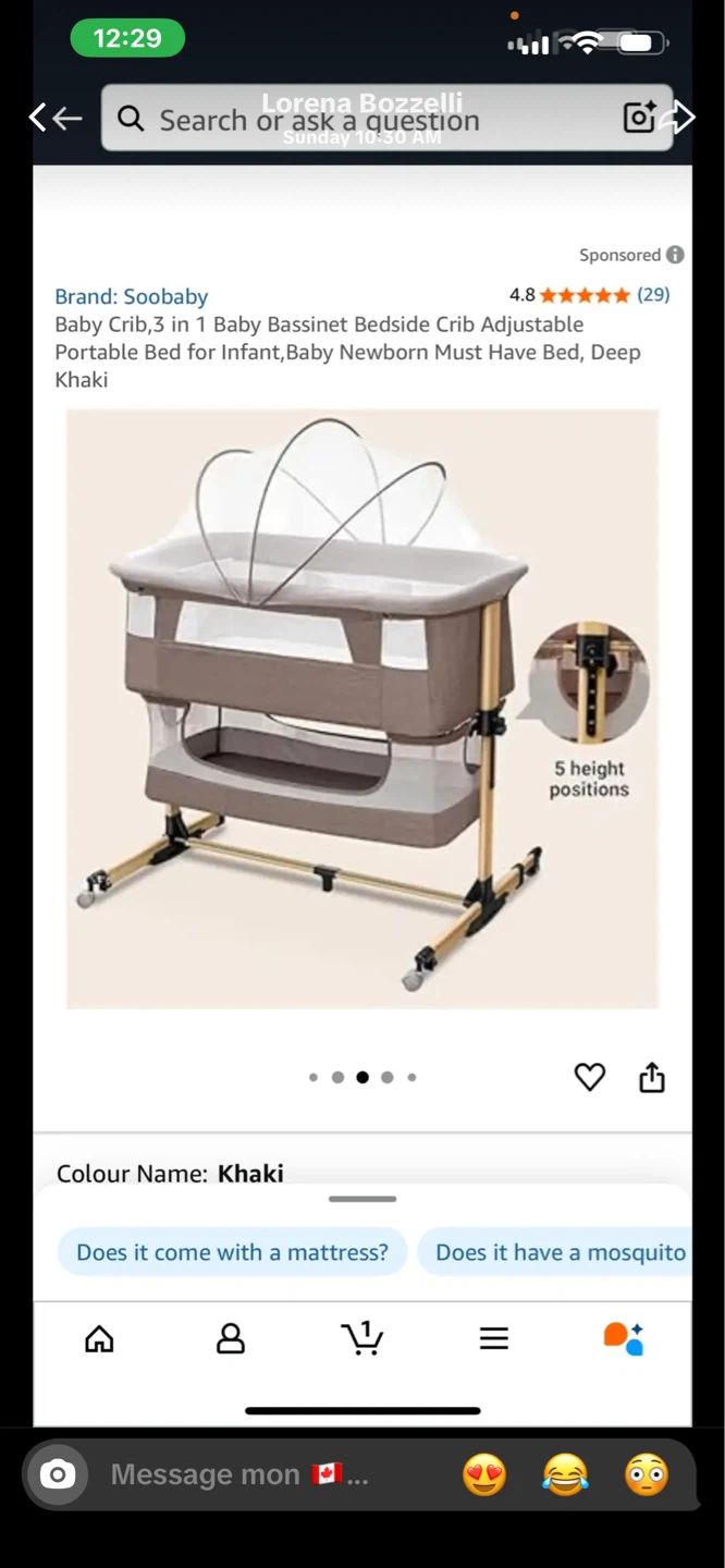 Soobaby 3-in-1 Baby Bassinet Bedside Crib - Deep Khaki