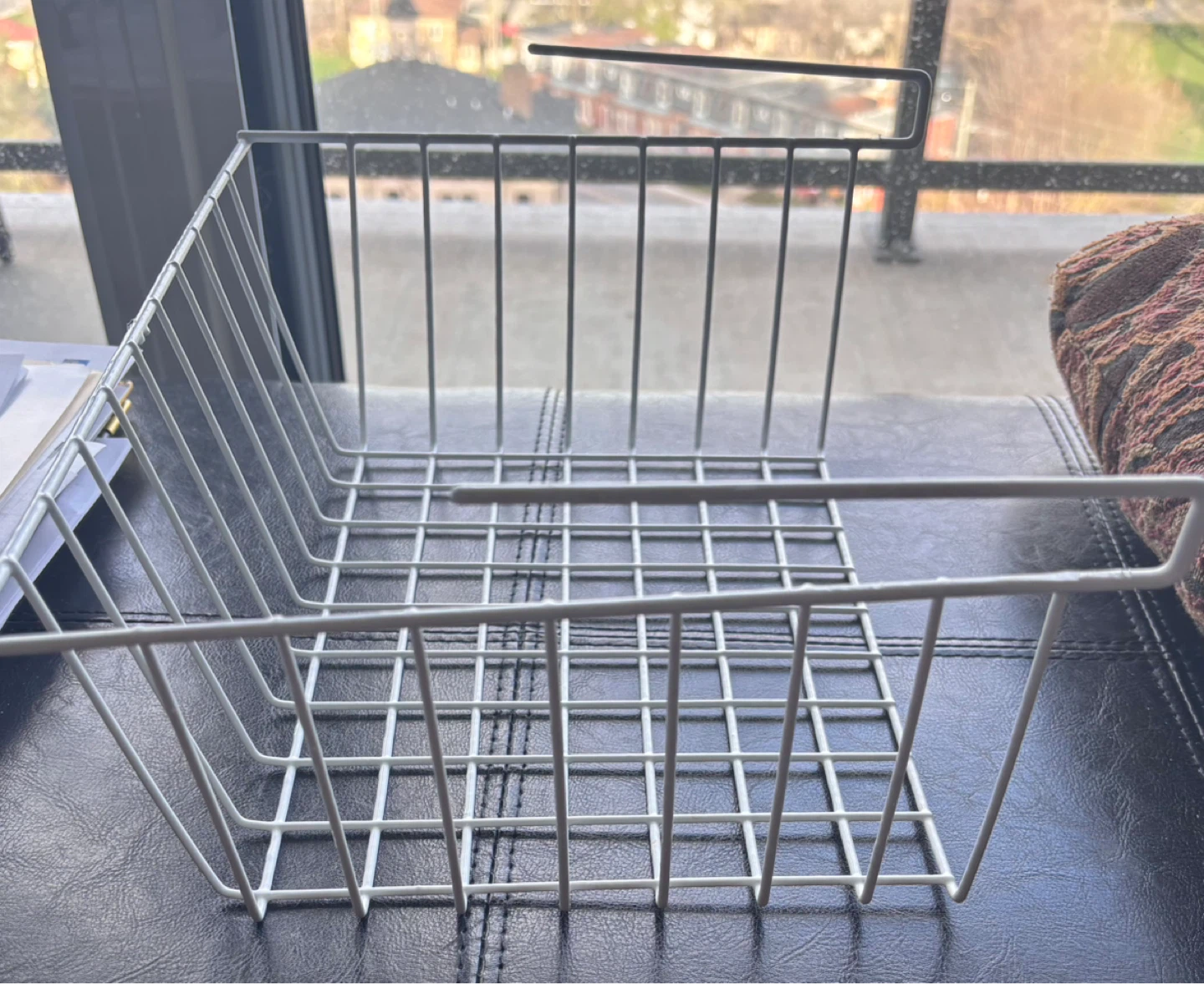 White Wire Storage Basket with Hooks