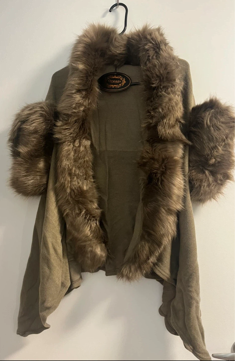 Poncho with Faux Fur Trim by Orange