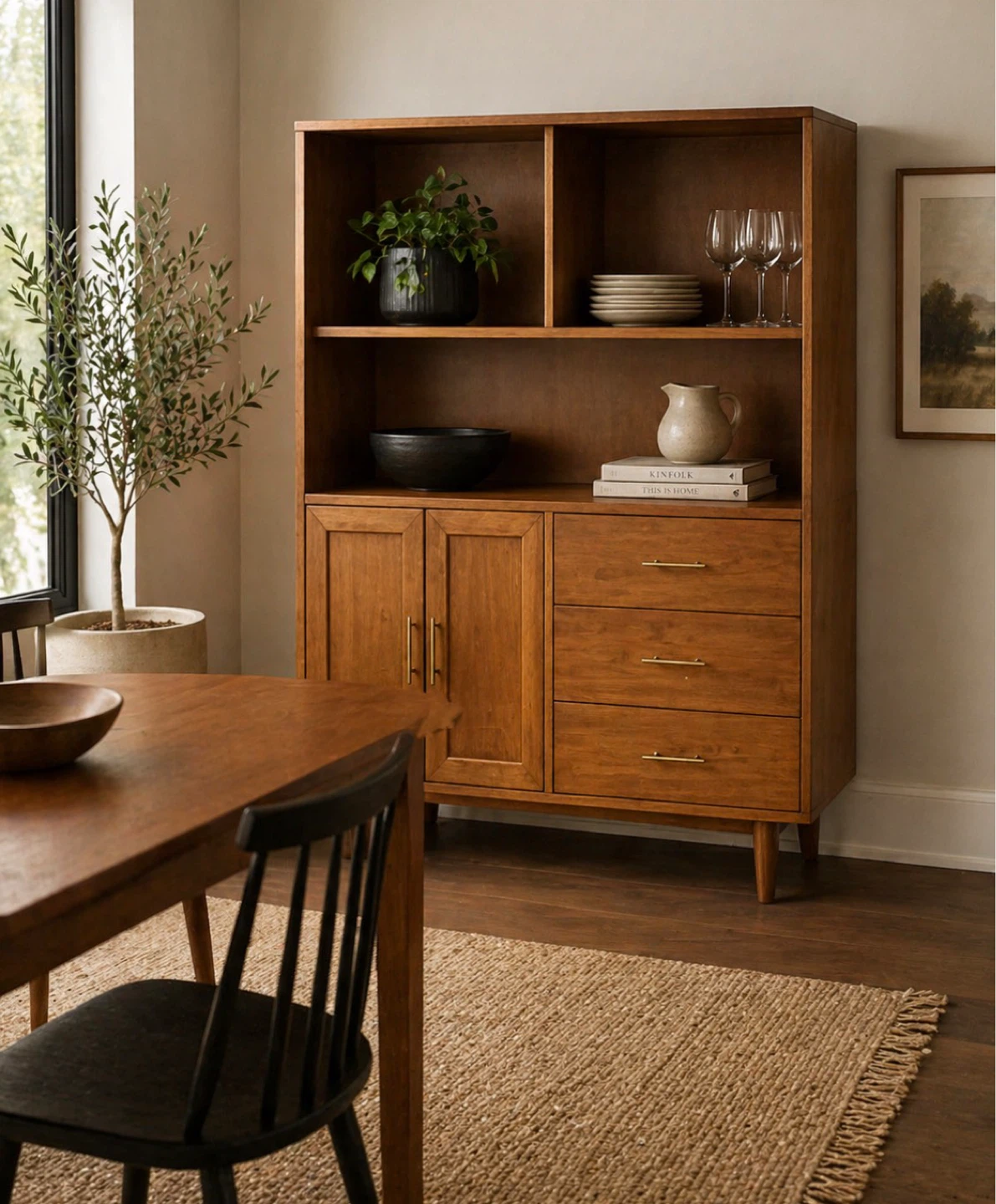 New Mid Century Modern Highboy Storage Display Buffet