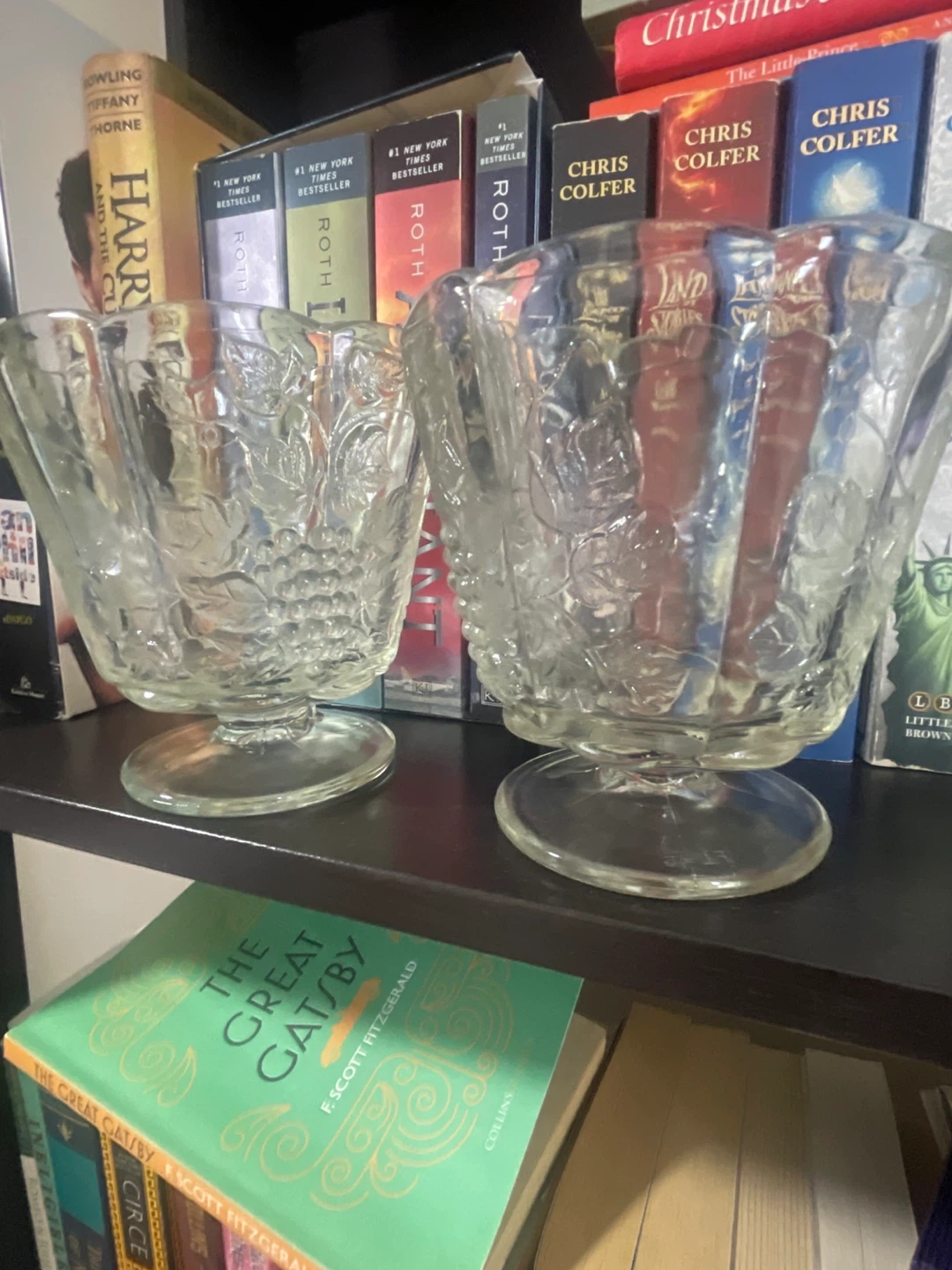 Set of 2 Clear Glass Footed Dessert Bowls