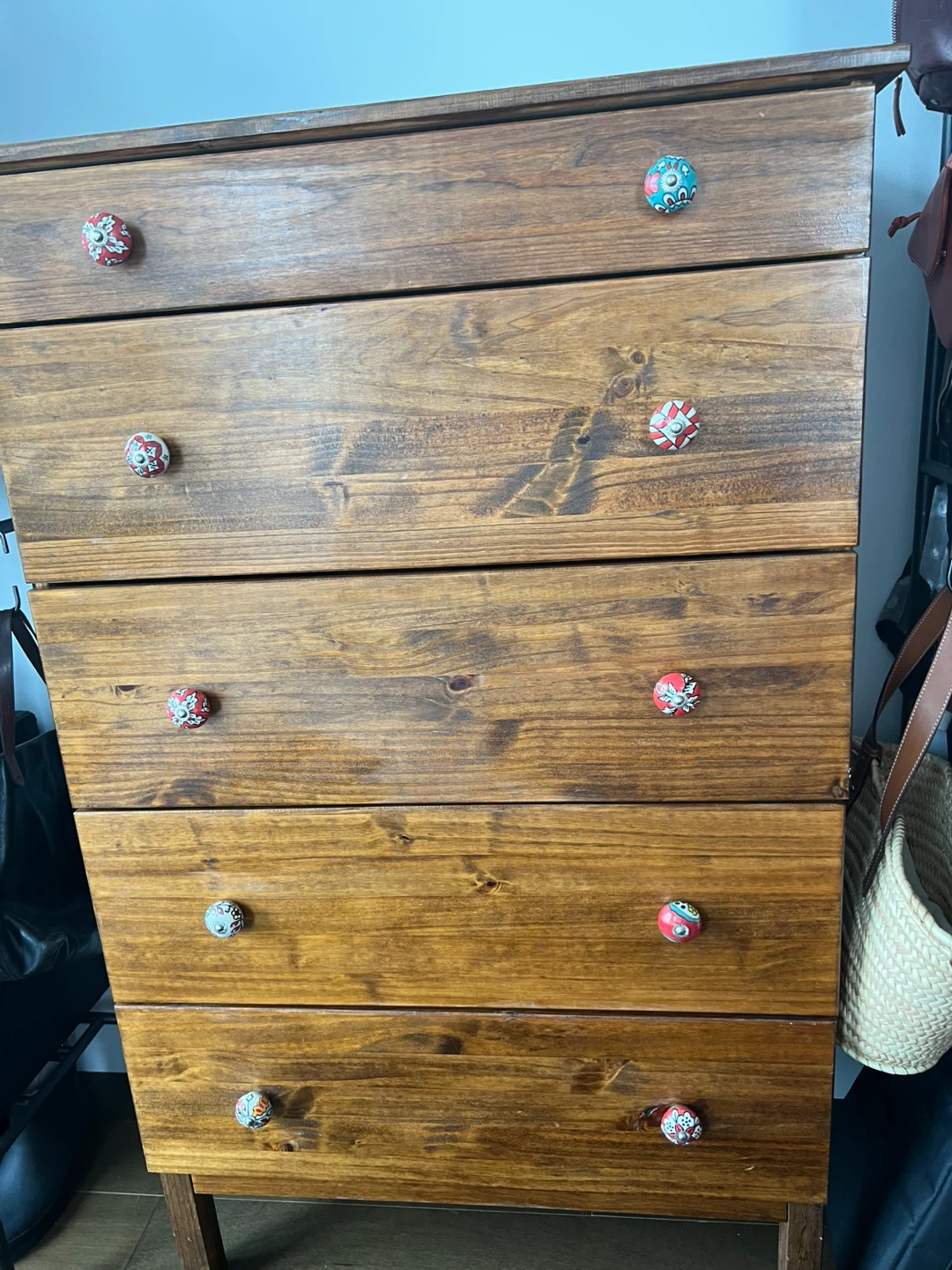 Wooden Dresser with Vintage Ceramic Knobs