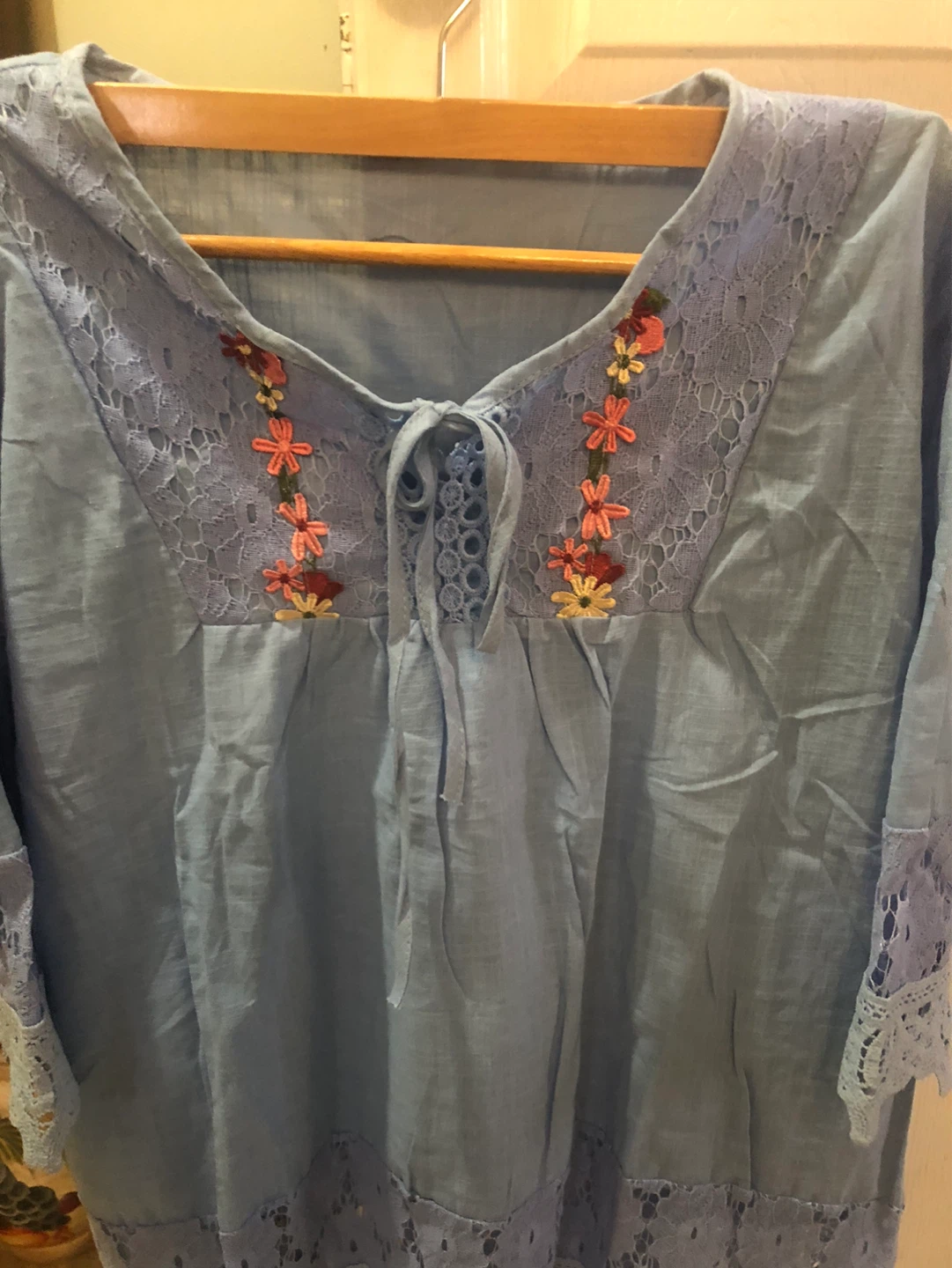 LG size Blue Embroidered Tunic Top with lace - photo 2