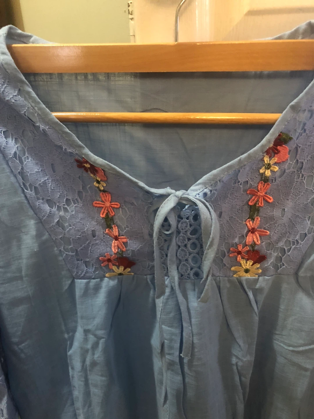 LG size Blue Embroidered Tunic Top with lace - photo 3