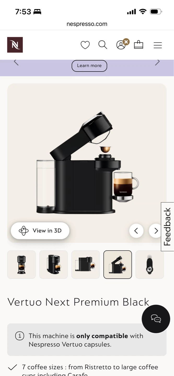 Nespresso Vertuo Next Premium Coffee Machine - Black - photo 3