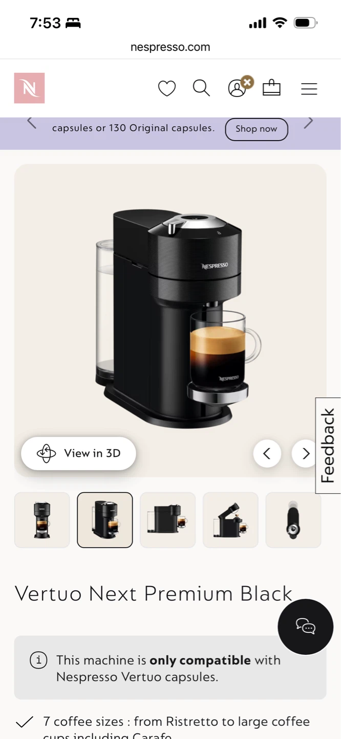Nespresso Vertuo Next Premium Coffee Machine - Black