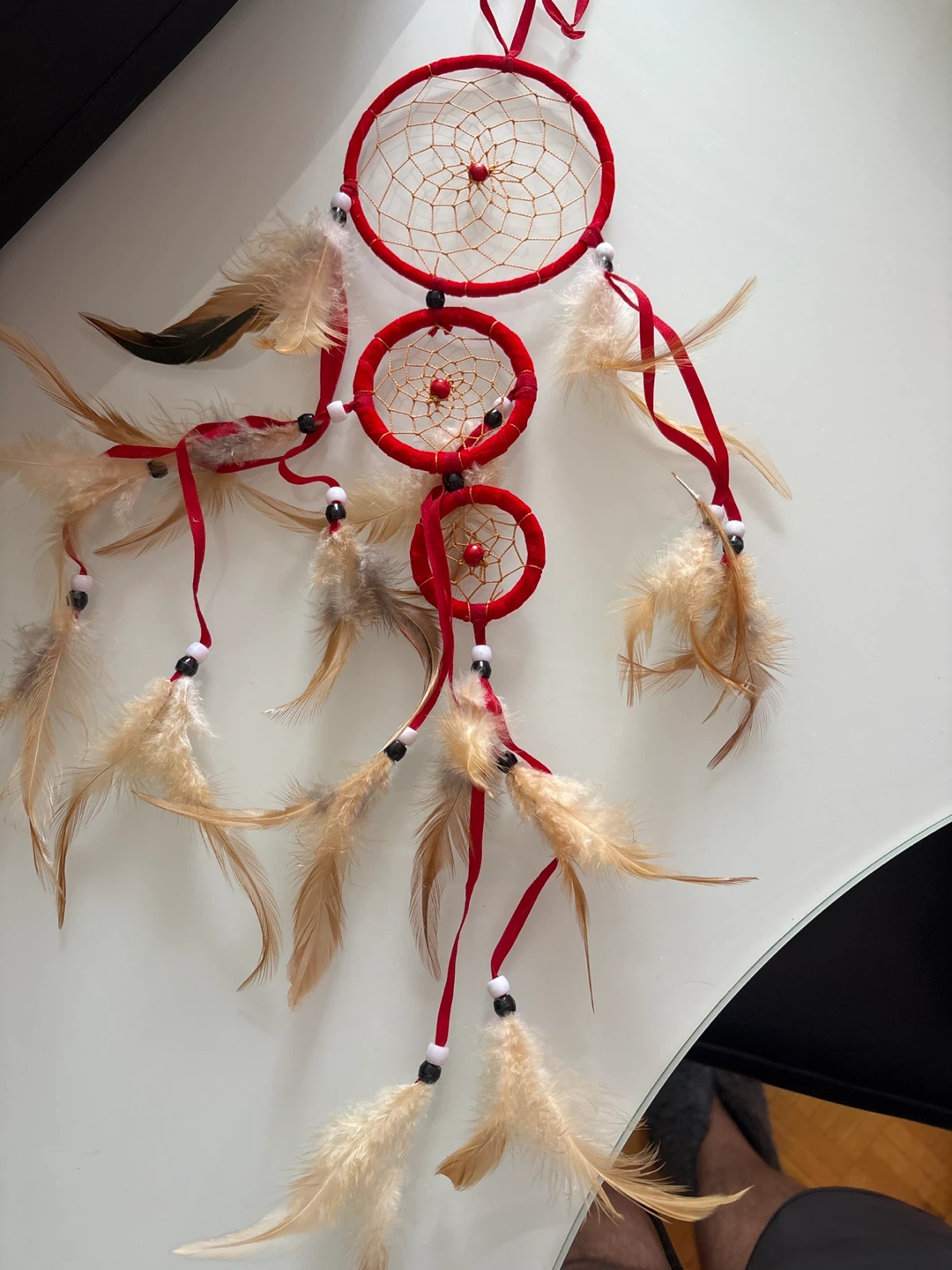 Red Dreamcatcher with Feathers
