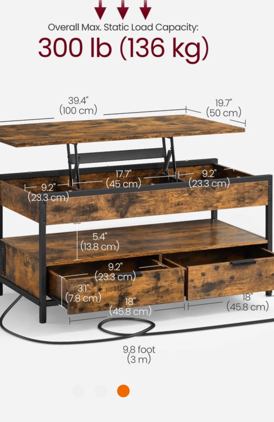 Lift Top Coffee Table with charging outlet