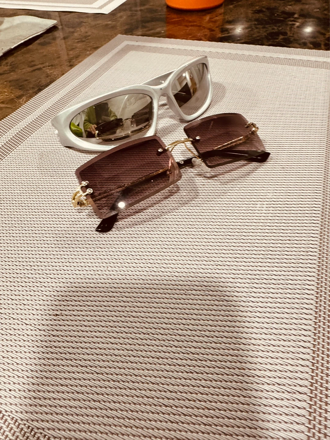 Pair of Sunglasses - White and Brown Square Lenses