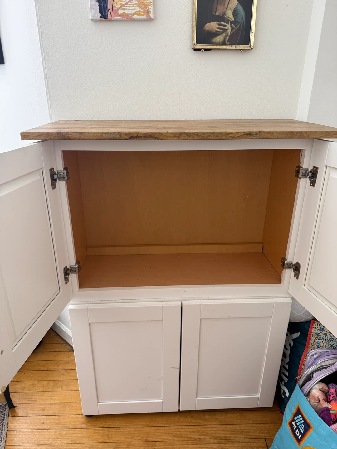 White Storage Cabinet with Wood Top - photo 2