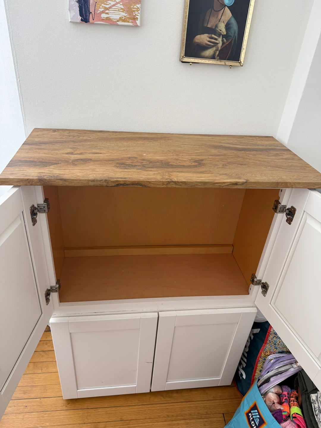 White Storage Cabinet with Wood Top - photo 3