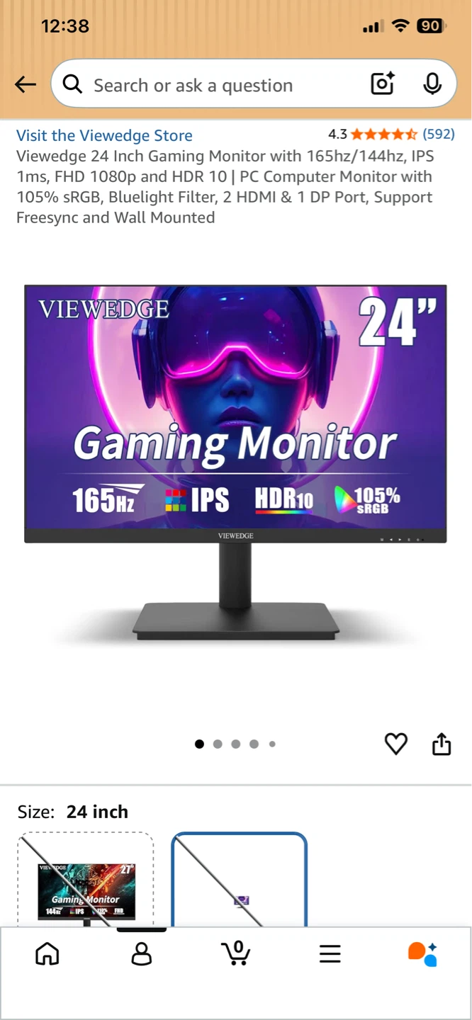 Viewedge 24 Inch Gaming Monitor 165Hz FHD IPS HDR10