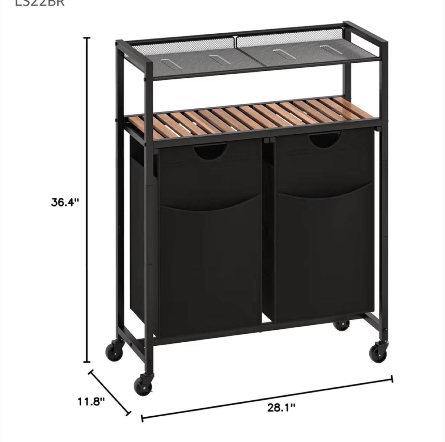 Rolling Laundry Sorter with 2 Baskets and Shelf