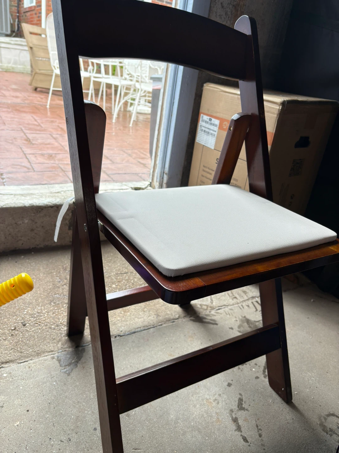 4 Wooden Folding Chairs w/ White Padded Seats