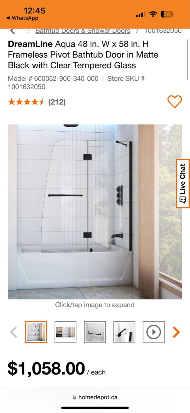 DreamLine Aqua 48 in. W x 58 in. H Frameless Pivot shower Door