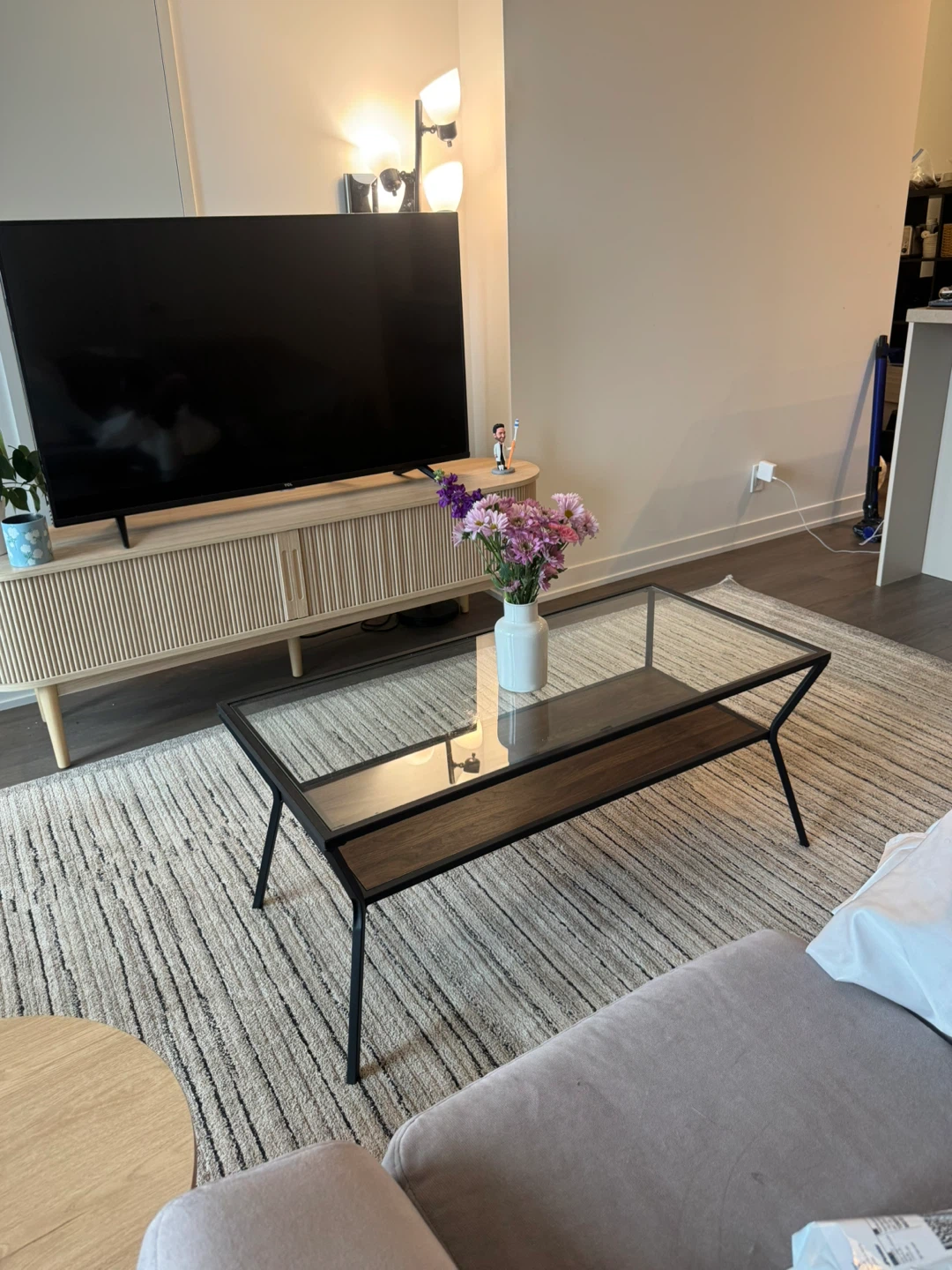 Glass and wooden coffee table