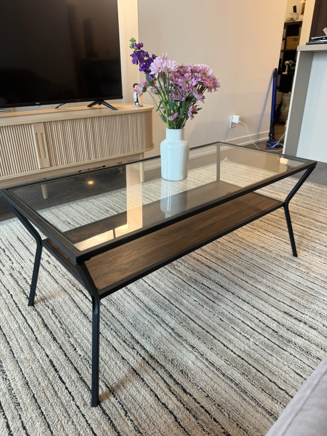 Glass and wooden coffee table - photo 2