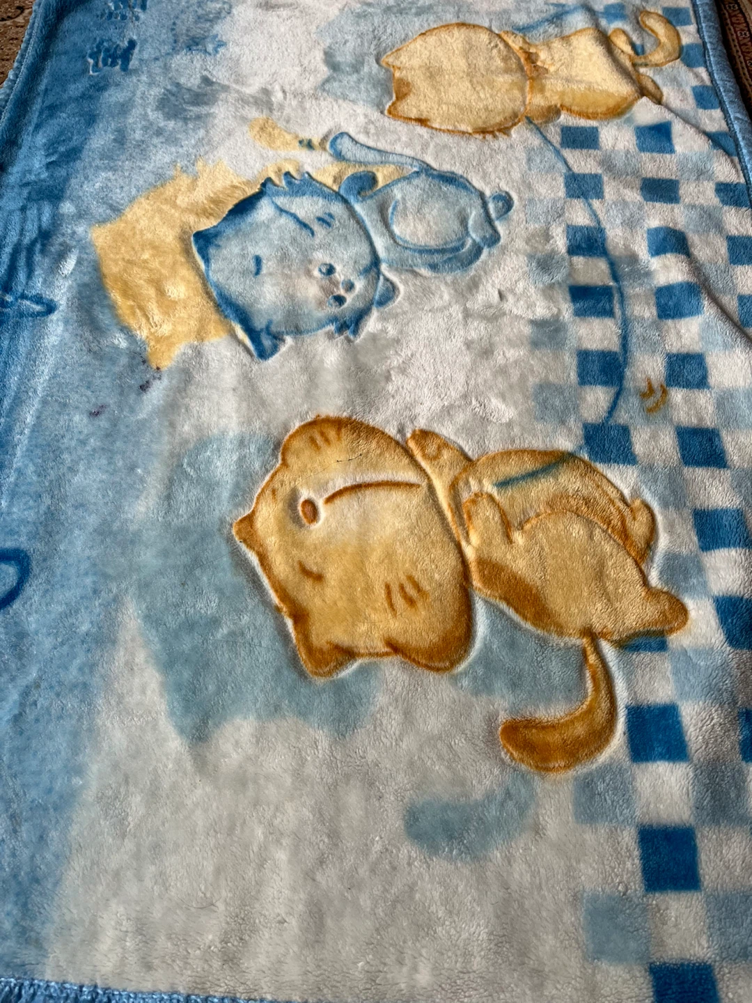 Blue Fleece Blanket with Cartoon Animals