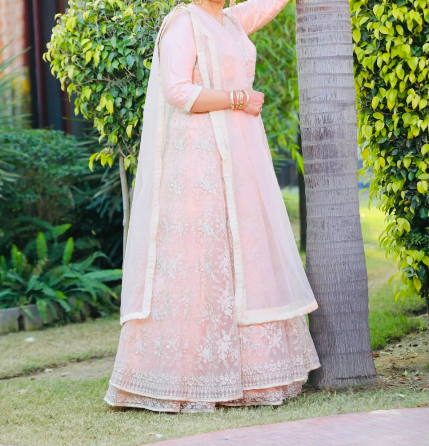 Women's Peach Embroidered Lehenga Choli with Dupatta