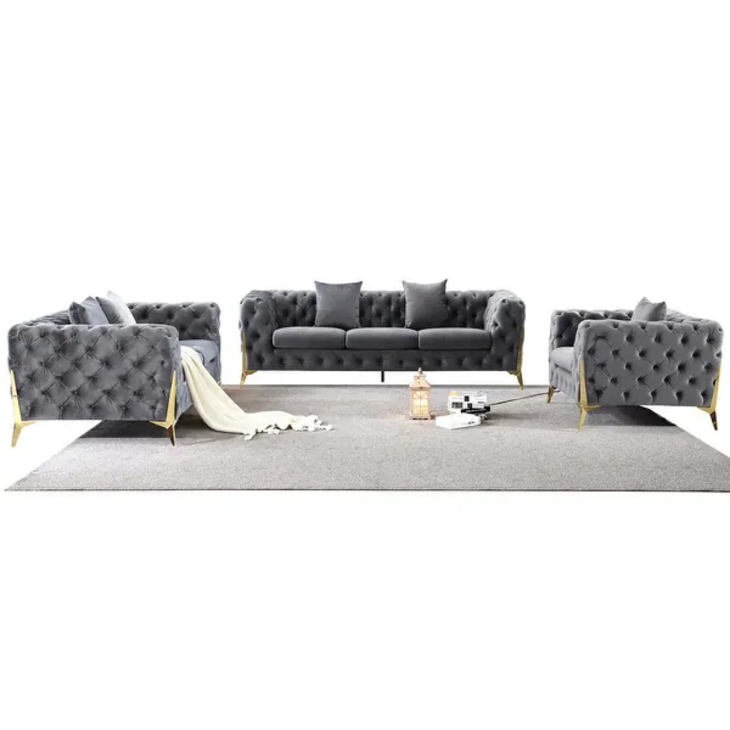 Velvet Chesterfield Sofa Set - photo 2