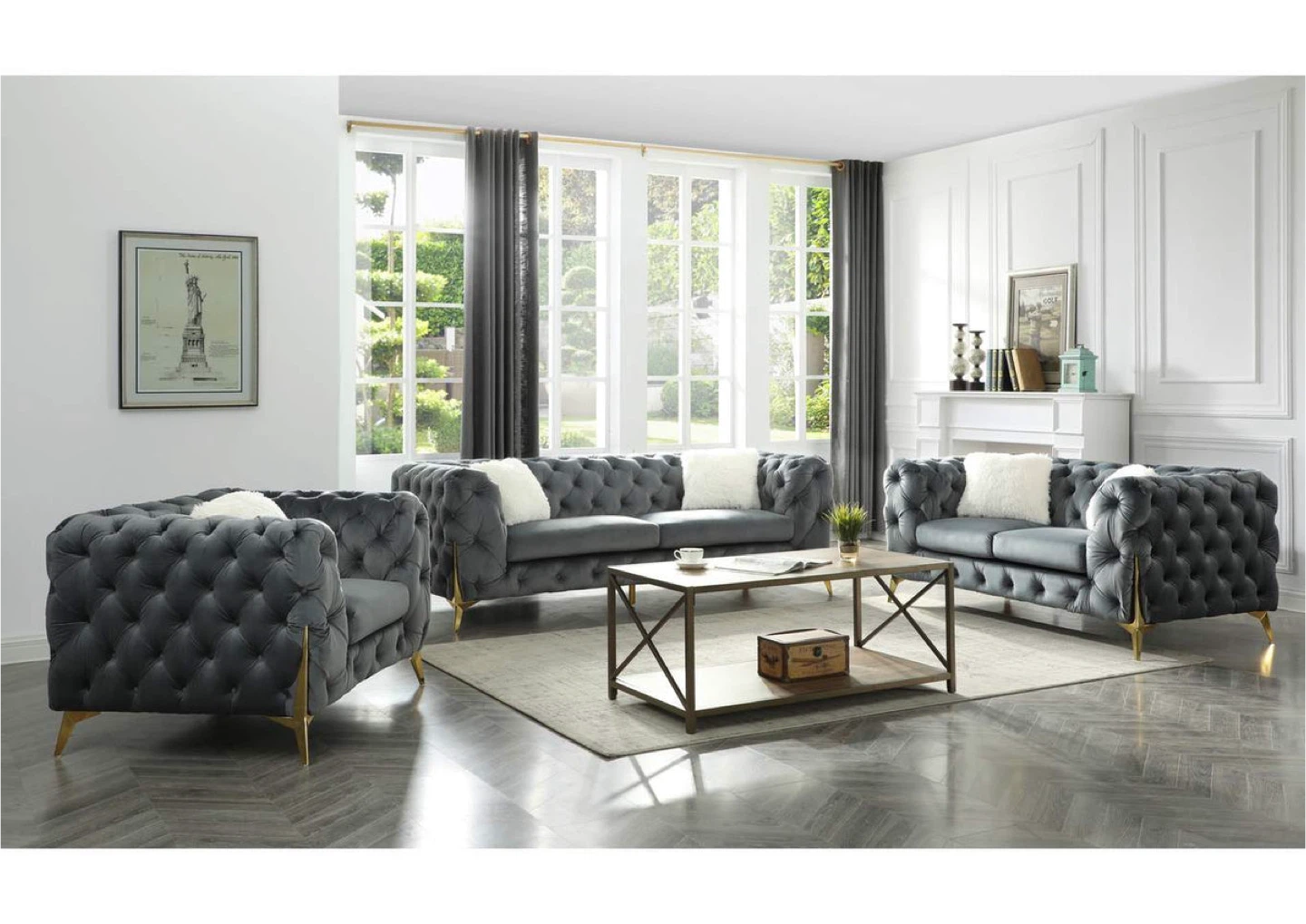Velvet Chesterfield Sofa Set - photo 3