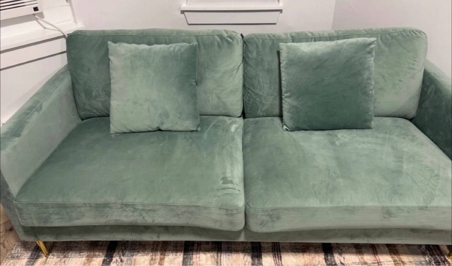 Sage Green Velvet Sofa with Gold Legs - photo 2