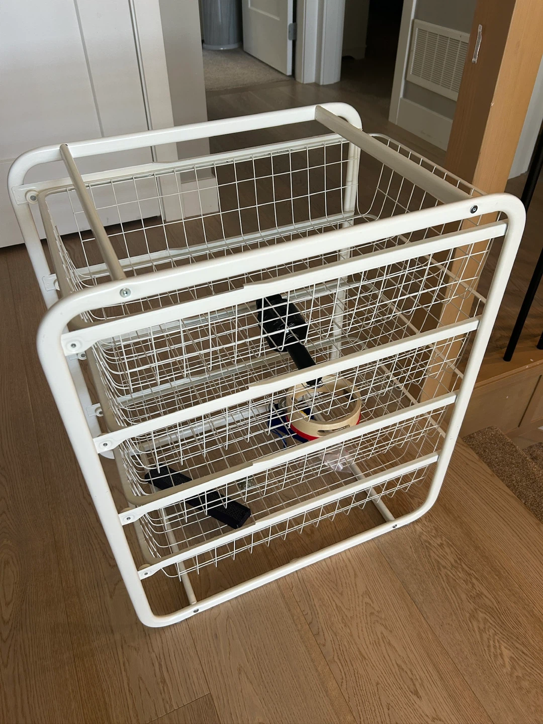 White Wire Storage Cart with 3 Baskets