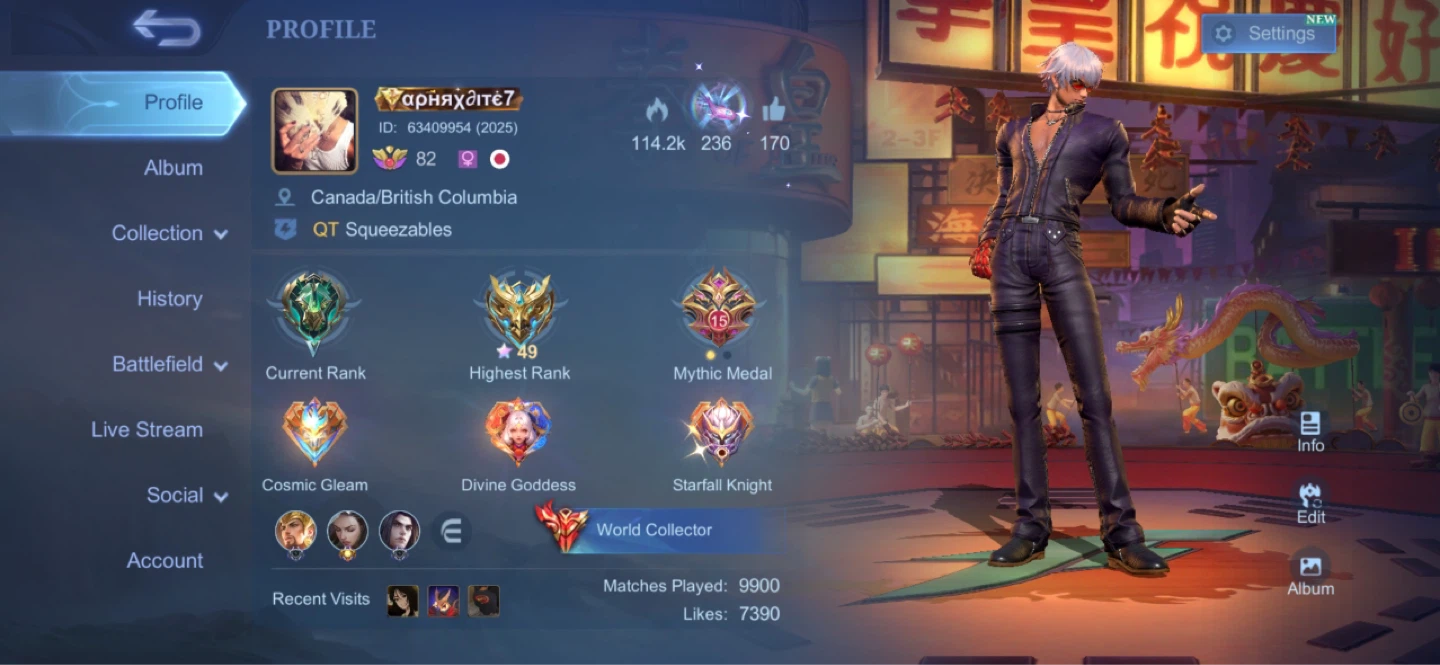 Mobile Legends Account with World Collector Badge