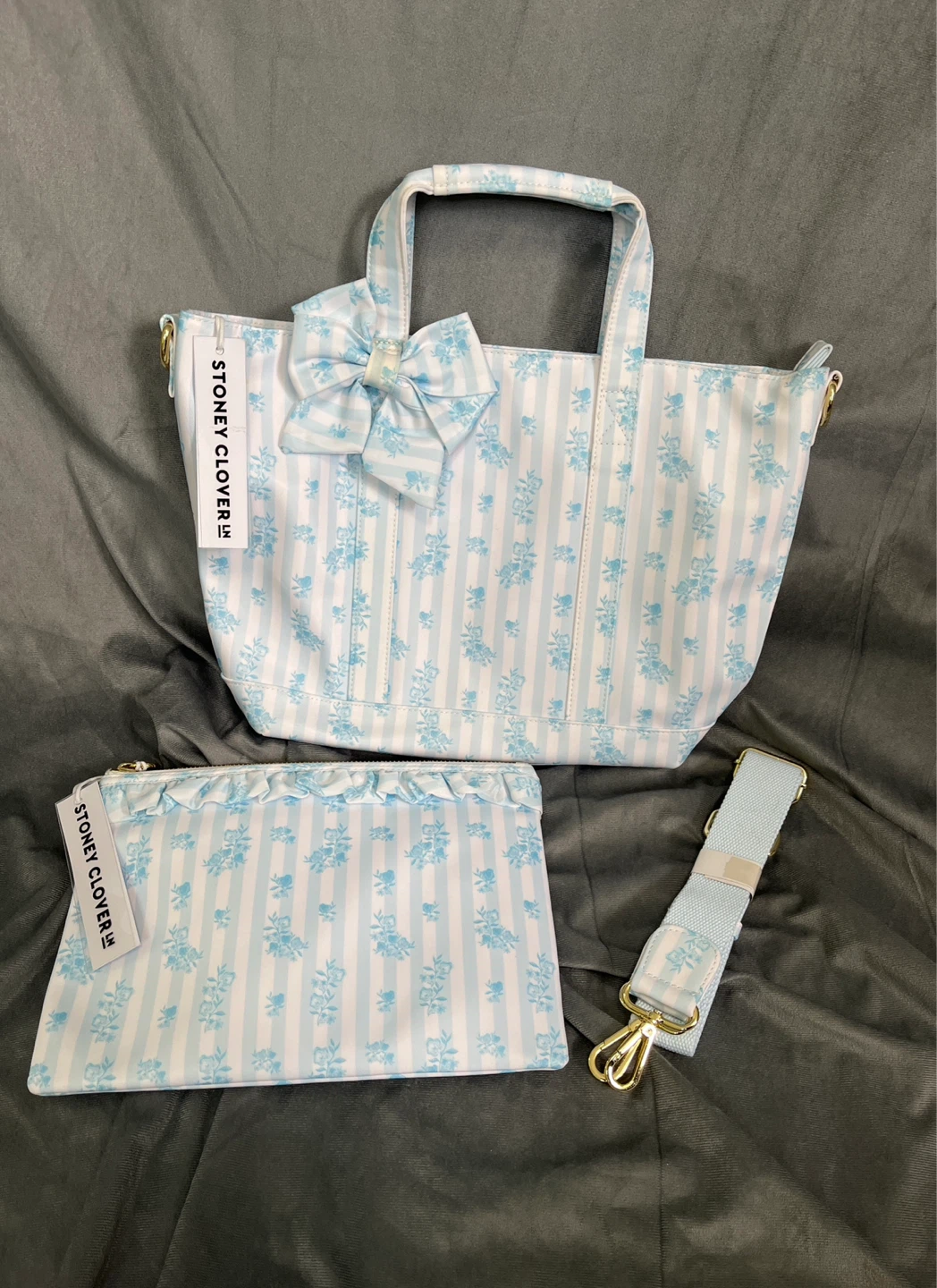 NWT Stoney Clover Lane mini tote & ruffle flat pouch