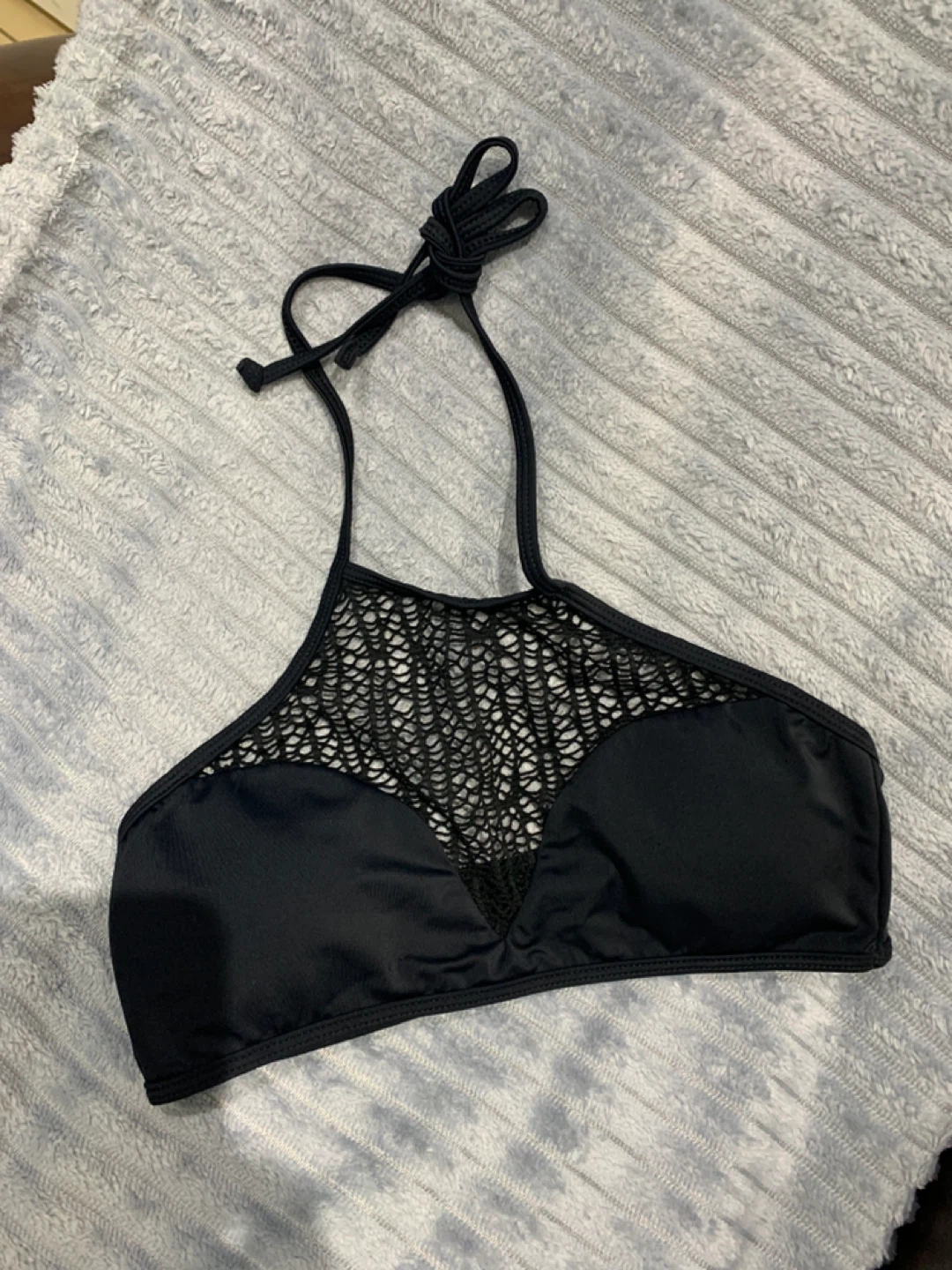 Reef Black Crochet Halter Bikini Top