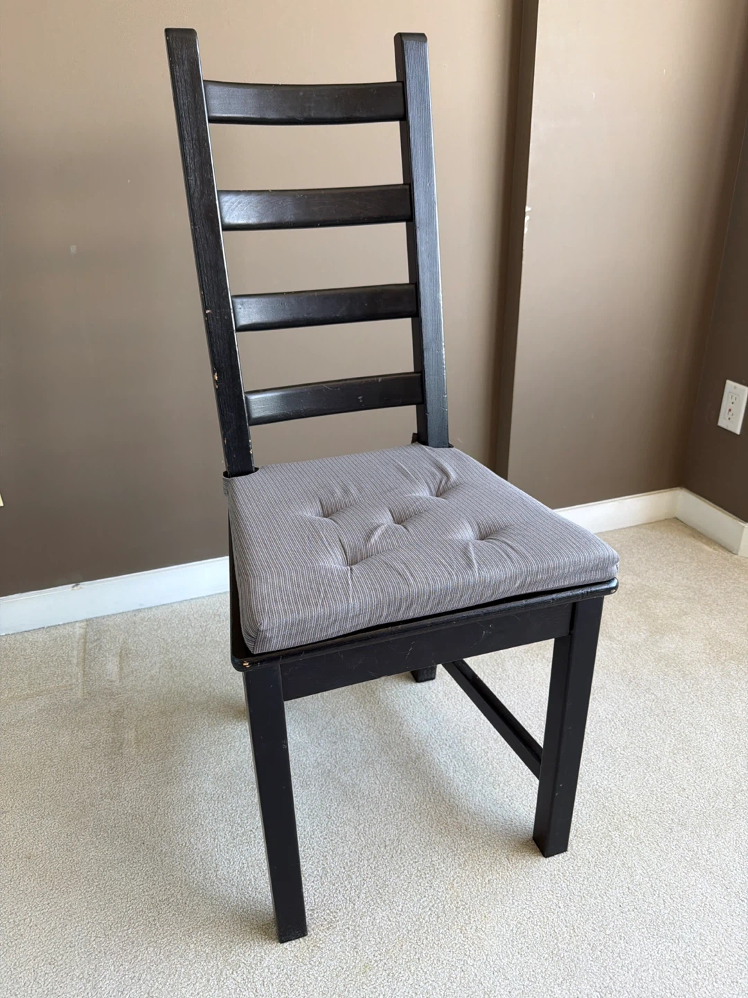 6 Black Ladder Back Dining Chairs with Padded Seats