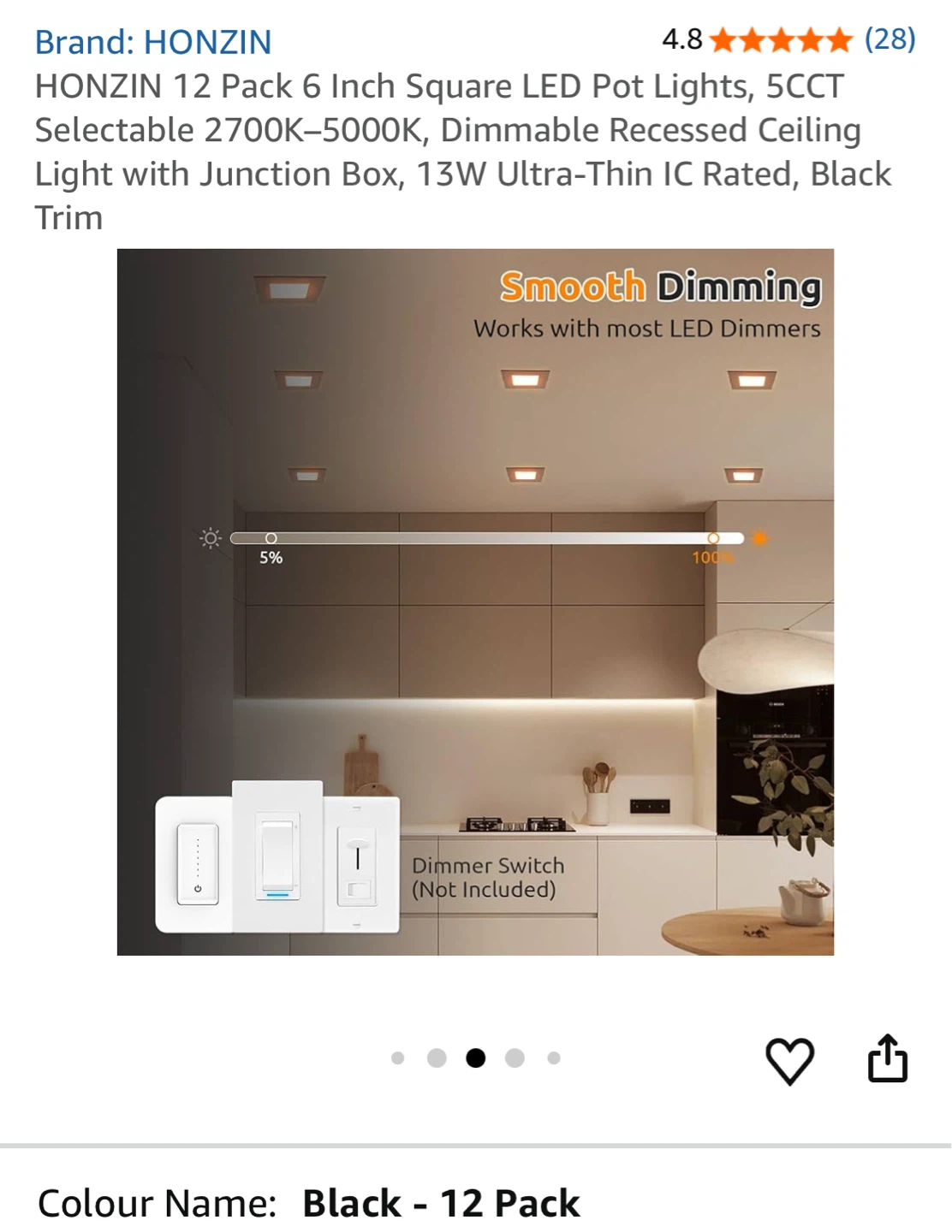 HONZIN 12 Pack 6 Inch Square LED Pot Lights, Black - photo 4