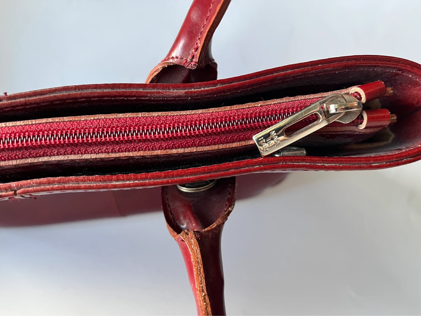 Dark Red Leather Handbag Italian - photo 5
