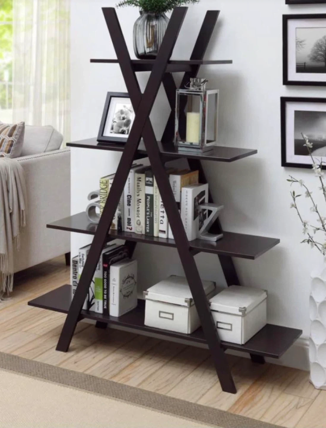 Dark Wood Tiered Bookshelf / Display Shelf - photo 2