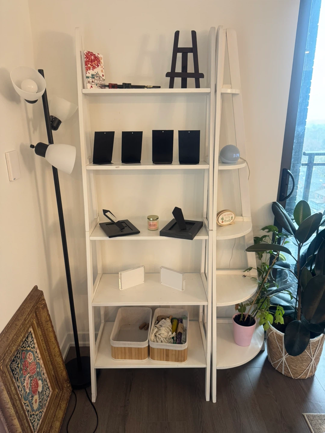 White wooden ladder shelf