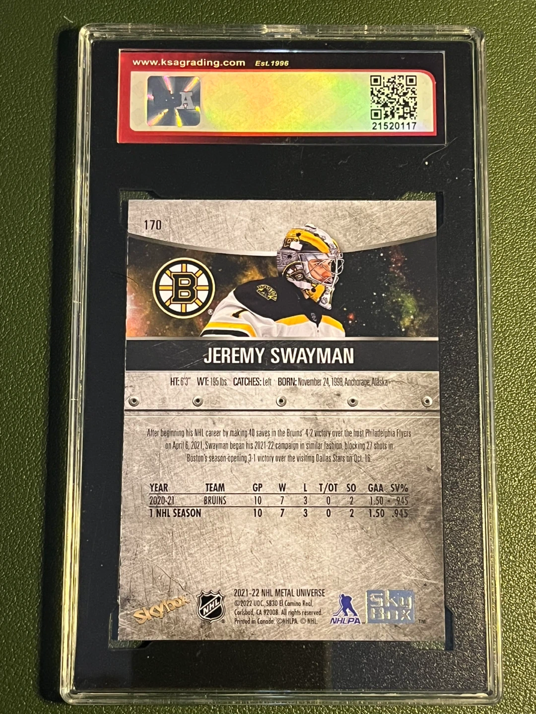 2021-22 Metal Universe #170 Jeremy Swayman Rookie Card - photo 2