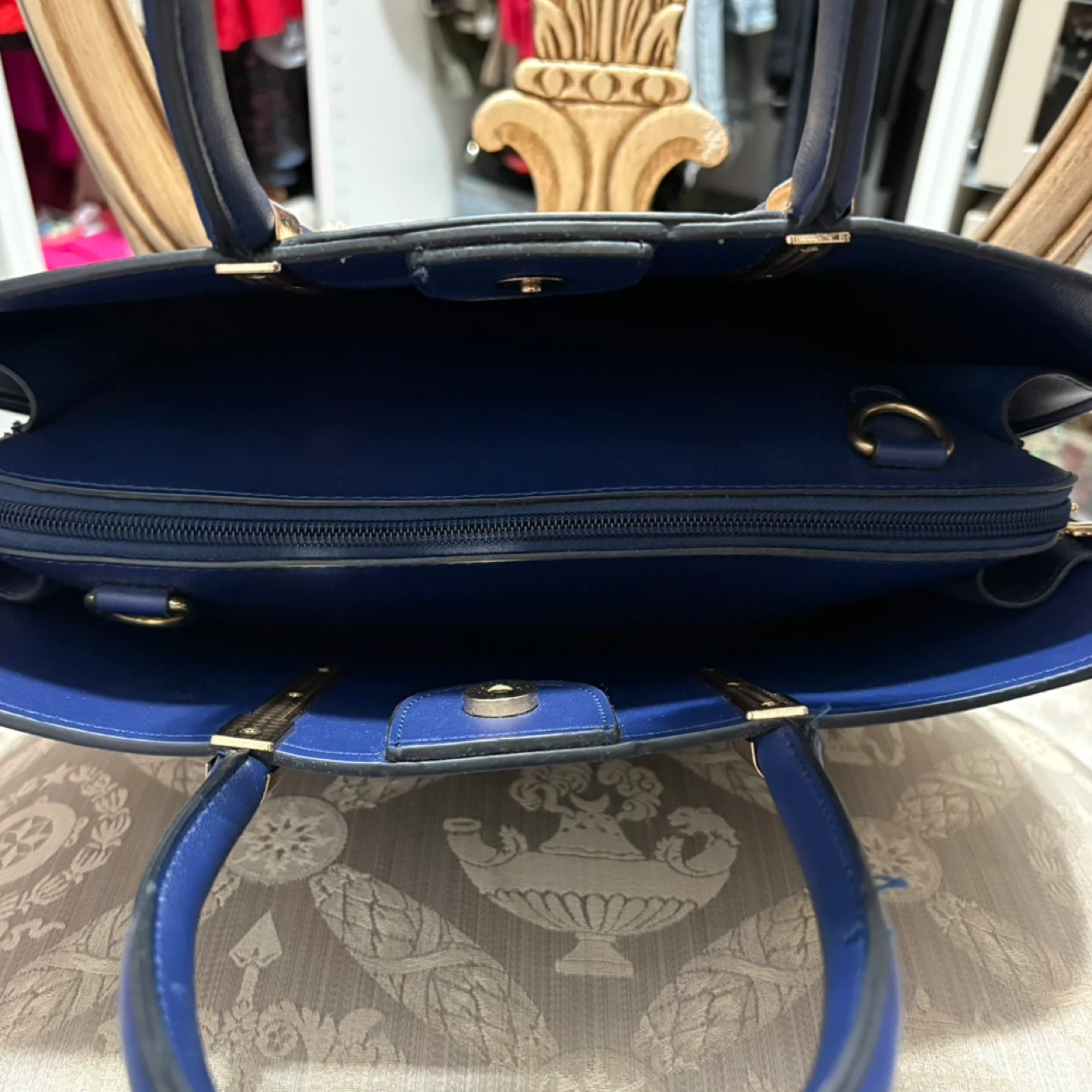 Blue and White Studded Tote Handbag - photo 4