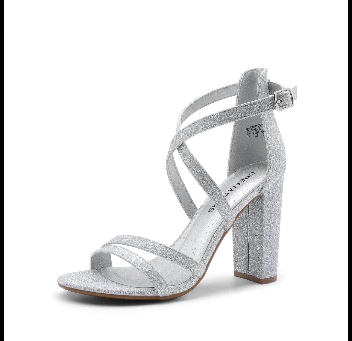 Dream Pairs Silver Glitter Block Heel Sandals