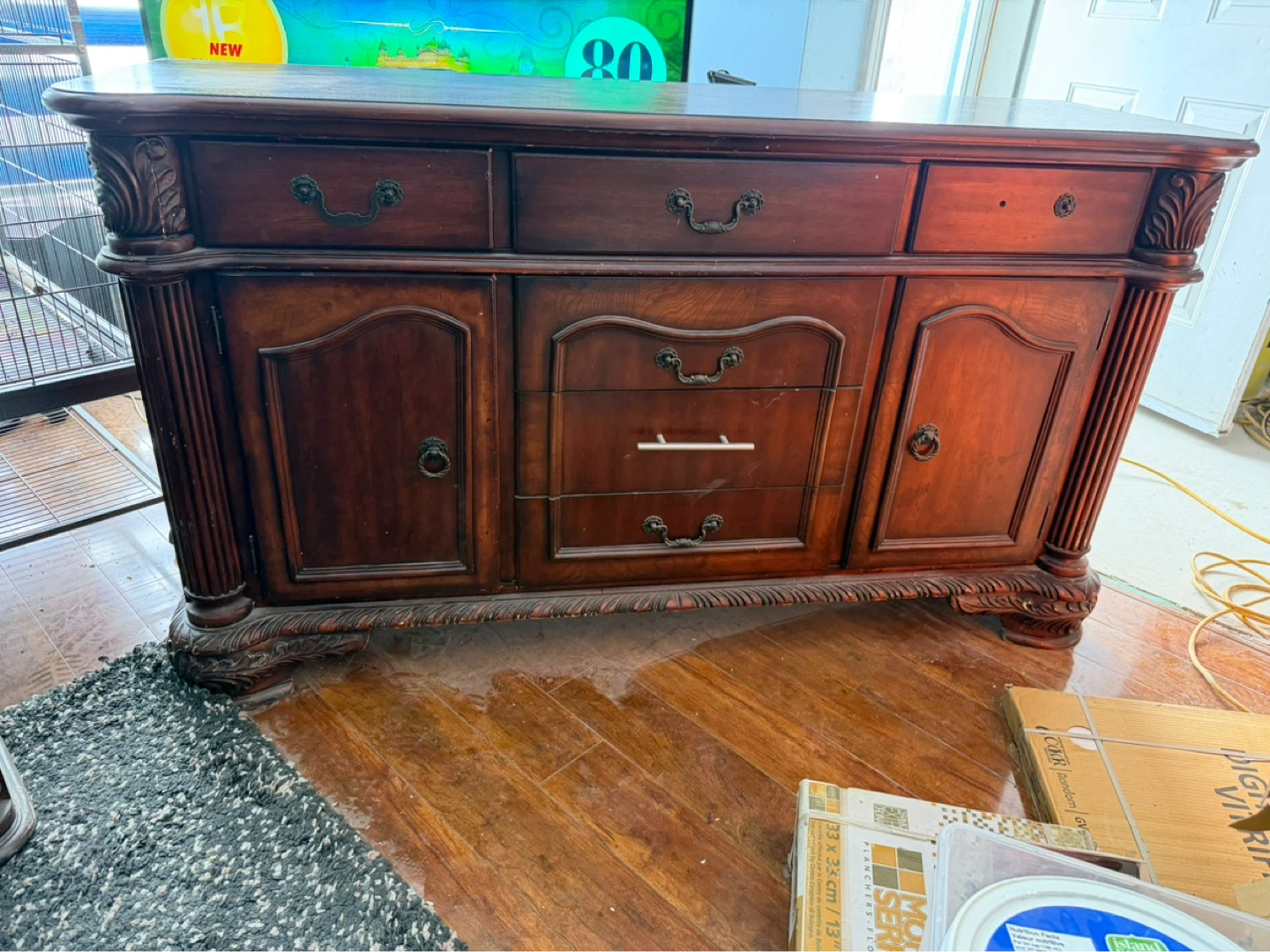 Large 2-Piece Traditional Cherry China Cabinet / Buffet Hutch